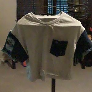 Brand new XL Crop top blue jeans sleeves and pocket